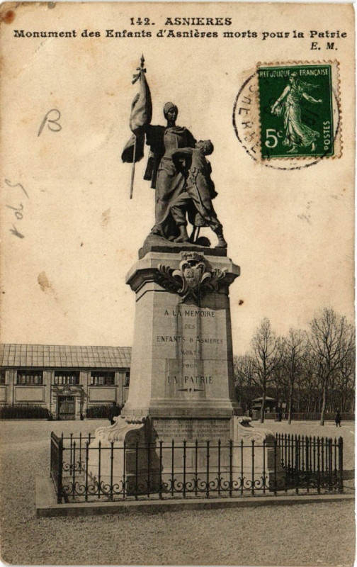 Carte postale ancienne Asniéres -  Monument des Enfants d'Asniéres morts pour la Patrie