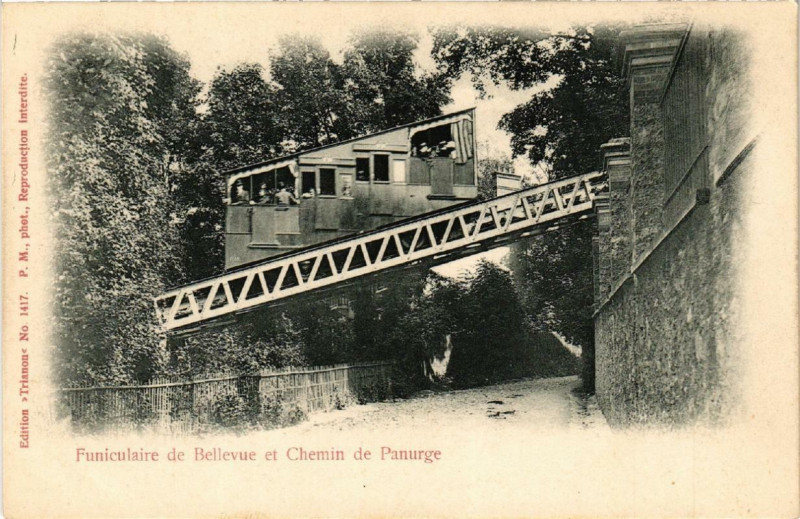 Carte postale ancienne Funiculaire de Bellevue et Chemin de Panurge