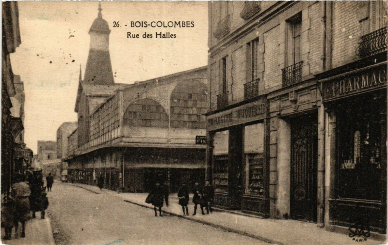 Carte postale ancienne Bois-Colombes Rue des Halles à Bois-Colombes
