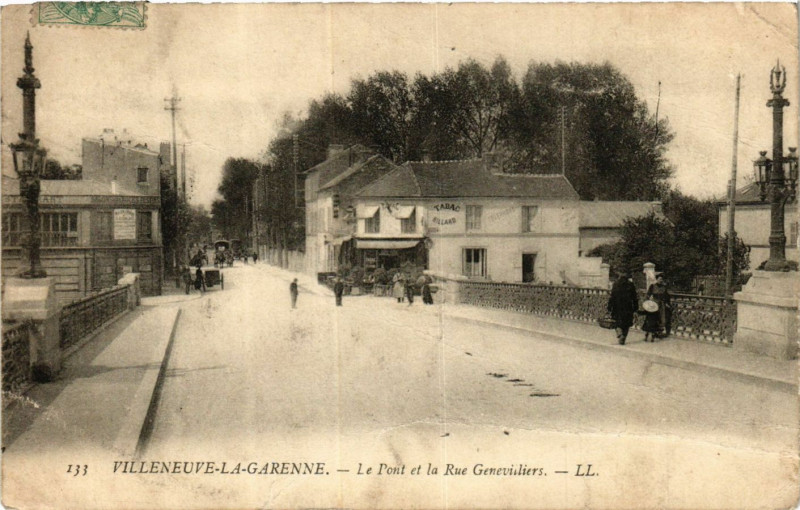 Carte postale ancienne Villeneuve la Garenne Le Pont et la Rue Genevilliers à Villeneuve-la-Garenne