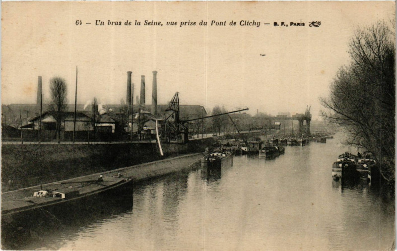 Carte postale ancienne Un bras de la Seine, vue prise du Pont de Clichy à Clichy