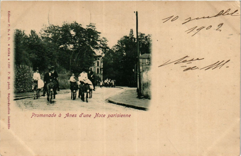 Carte postale ancienne Promenade á Anes d'une Noce parisienne