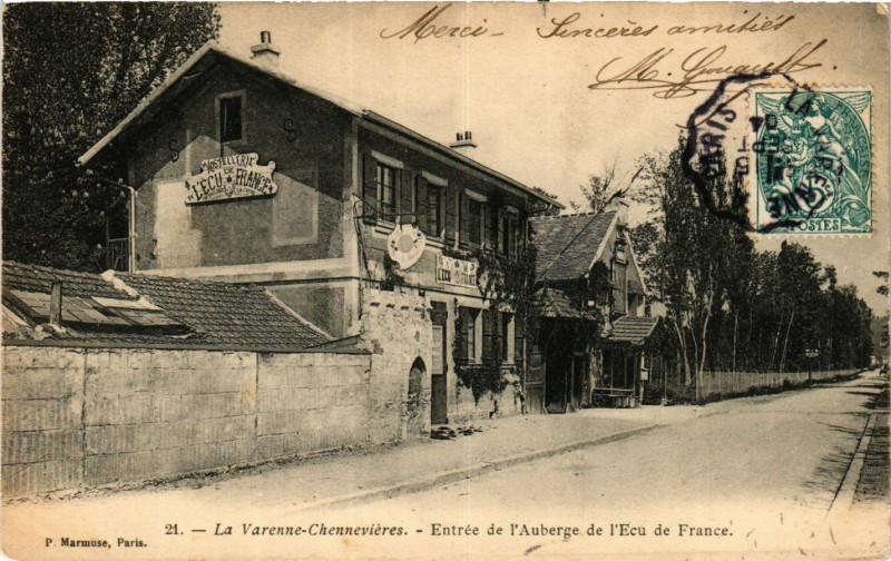 Carte postale ancienne La Varenne Chennevieres Entrée de l'Auberge de l'Eau de France
