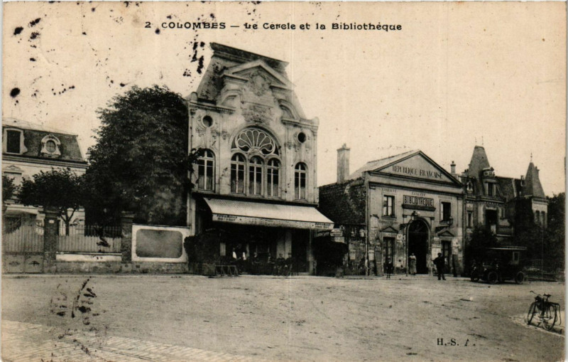 Carte postale ancienne Colombes Le Cercle et la Bibliothéque à Colombes