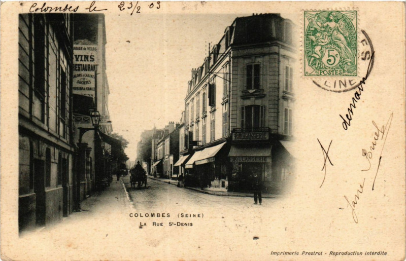 Carte postale ancienne Colombes La Rue St Denis à Colombes