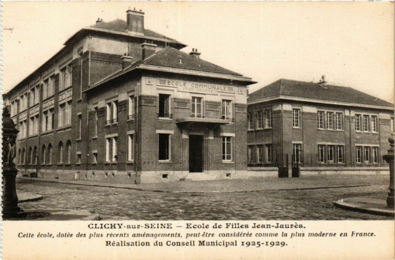 Carte postale ancienne Ecole de Filles Jean-Jaurès à Clichy