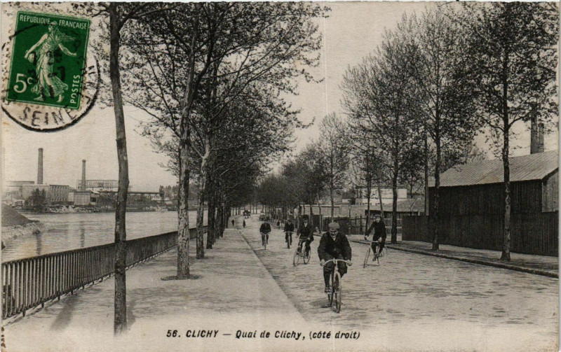 Carte postale ancienne Quai de Clichy (côté droit) à Clichy