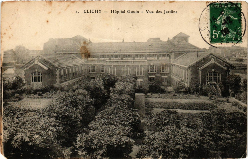 Carte postale ancienne Hôpital Gouin - Vue des Jardins à Clichy