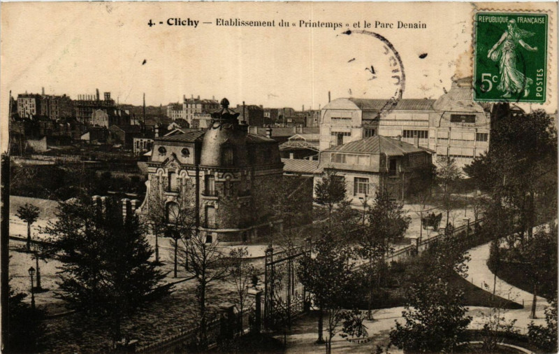 Carte postale ancienne Etablissement du Printemps et le Parc Denain à Clichy