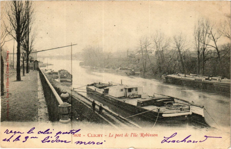 Carte postale ancienne Clamart Le port de l'Ile Robinson à Clamart