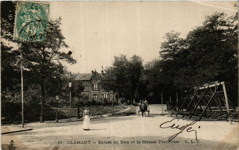 Carte postale ancienne Clamart Entrée du Bois et la Maison Forestiére à Clamart