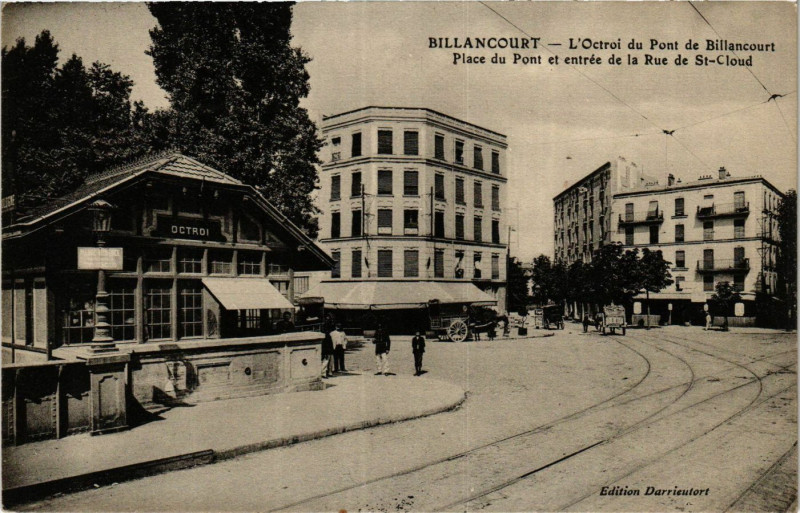 Carte postale ancienne Billancourt Place du Pont et entrée de la Rue deSaint-Cloud à Saint-Cloud