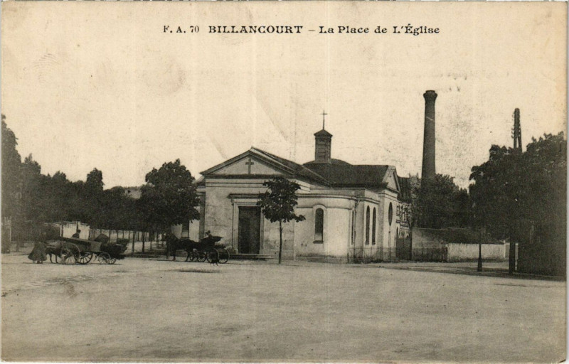 Carte postale ancienne Billancourt La Place de l'Eglise