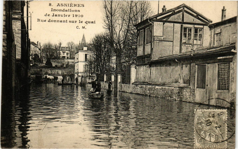 Carte postale ancienne Asnieres - Inondations de Janvier 1910