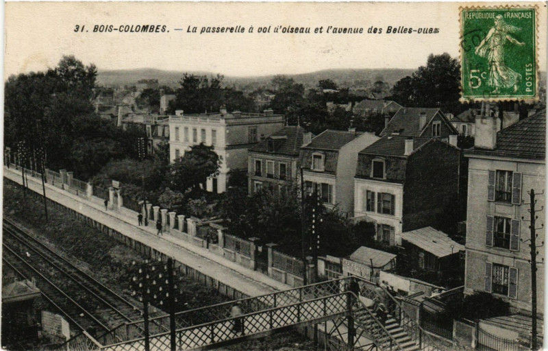 Carte postale ancienne Bois-Colombes - La psserelle a vol d'Oiseau à Bois-Colombes