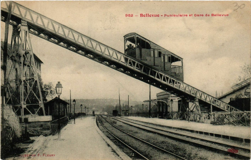 Carte postale ancienne Bellevue - Funieulaire et Gare de Bellevue