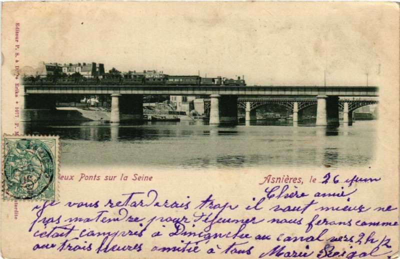Carte postale ancienne Asnieres - Pont sur la Seine