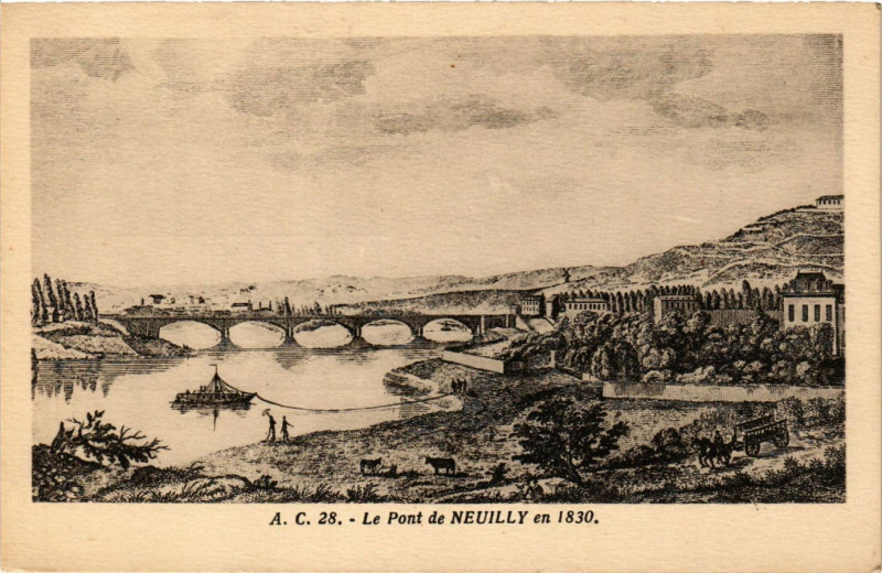 Carte postale ancienne Le Pont de Neuilly en 1830