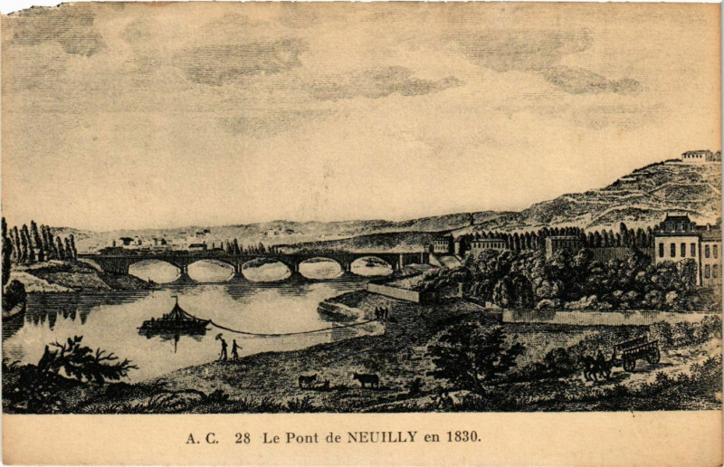 Carte postale ancienne Le Pont de Neuilly en 1830