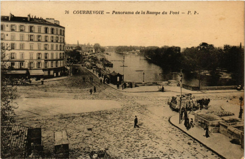 Carte postale ancienne Courbevoie - Panorama de la Rampe du Pont à Courbevoie