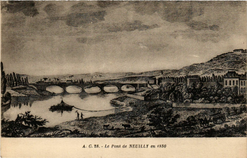 Carte postale ancienne Le Pont de Neuilly en 1830