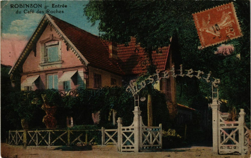 Carte postale ancienne Robinson - Entree du Cafe des Roches