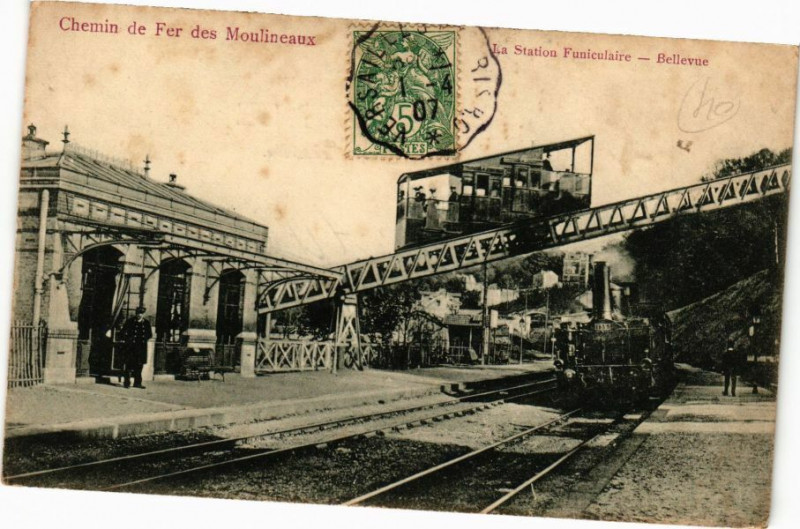 Carte postale ancienne Bellevue - La Station funiculaire et chemin de fer