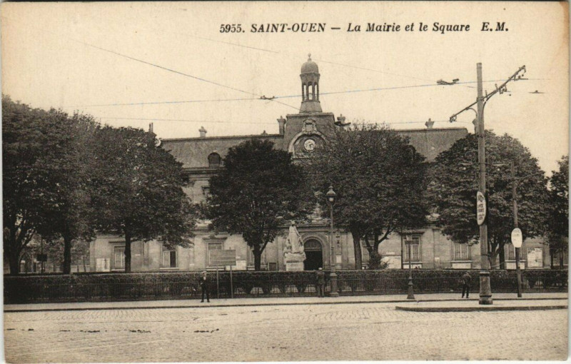 Carte postale ancienne La Mairie et le Square à Saint-Ouen-sur-Seine