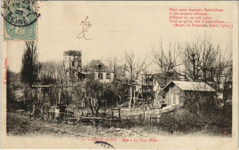 Carte postale ancienne Ile - La Tour Mahu à Saint-Ouen-sur-Seine