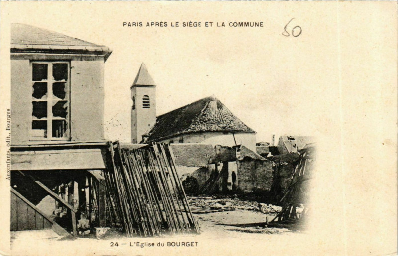 Carte postale ancienne Le Bourget Eglise Paris apres le siege et la Commune au Bourget