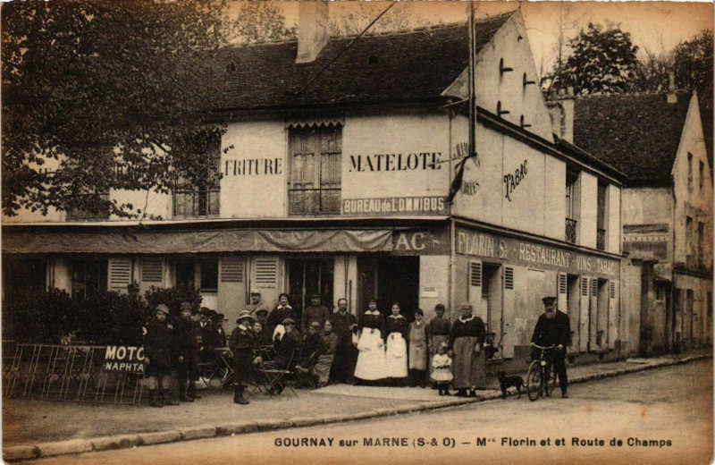 Carte postale ancienne Gournay-sur-Marne Mon. Florin et Route de Champs à Gournay-sur-Marne