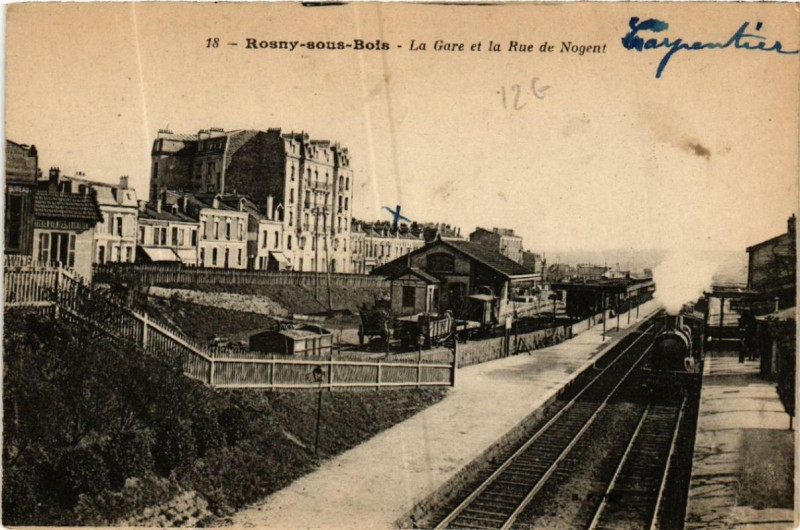 Carte postale ancienne Rosny-sous-Bois La Gare et la Rue de Nogent à Rosny-sous-Bois
