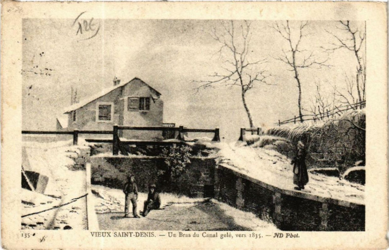 Carte postale ancienne Vieux Saint-Denis Un Bras du Canal gele à Saint-Denis