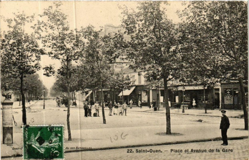 Carte postale ancienne Place et Avenue de la Gare à Saint-Ouen-sur-Seine