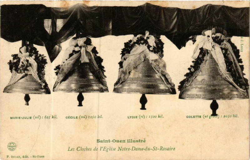 Carte postale ancienne Les Cloches de l'Eglise Notre-Dame-du-Saint-Rosaire à Saint-Ouen-sur-Seine