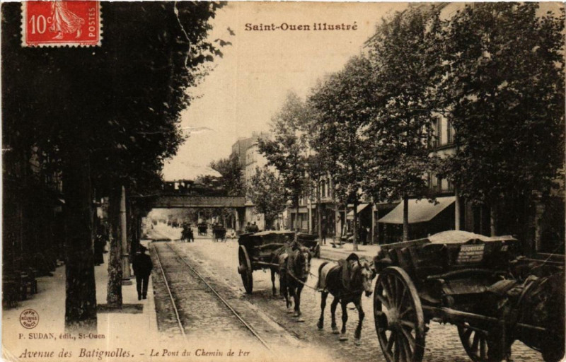 Carte postale ancienne Avenue des Batignolles - Le Pont de Chemin de Fer à Saint-Ouen-sur-Seine