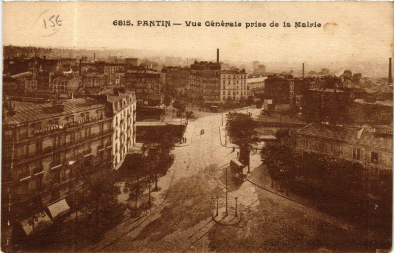 Carte postale ancienne Pantin Vue generale prise de la Mairie à Pantin