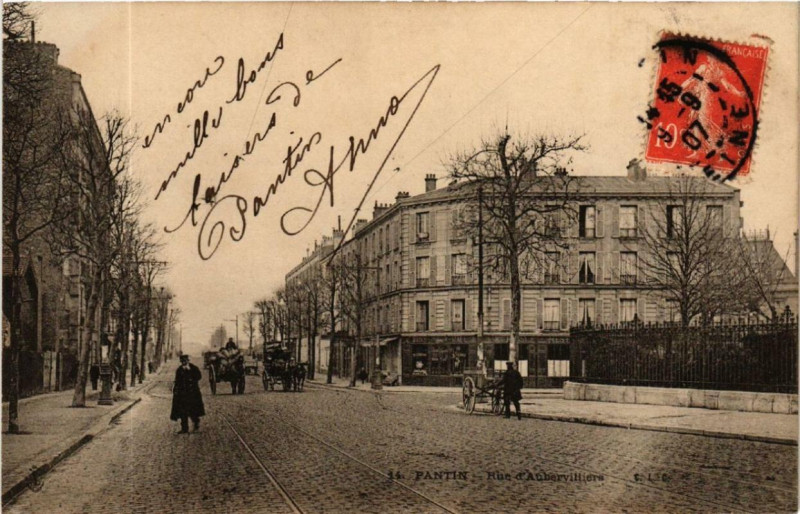 Carte postale ancienne Pantin Rue d'Aubervilliers à Pantin