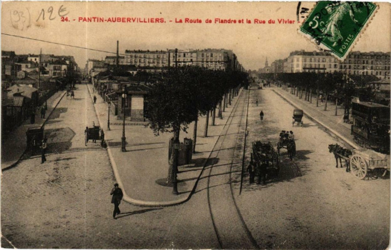 Carte postale ancienne Pantin Aubervilliers L Route de Flndre et rue du Vivier à Pantin