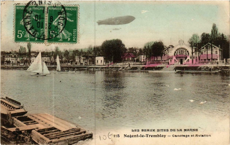 Carte postale ancienne Nogent-le-Tremblay Canotage et Aviation