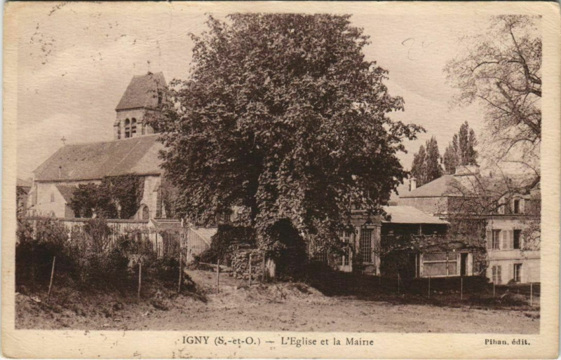 Carte postale ancienne Igny L'Eglise et la Mairie à Igny