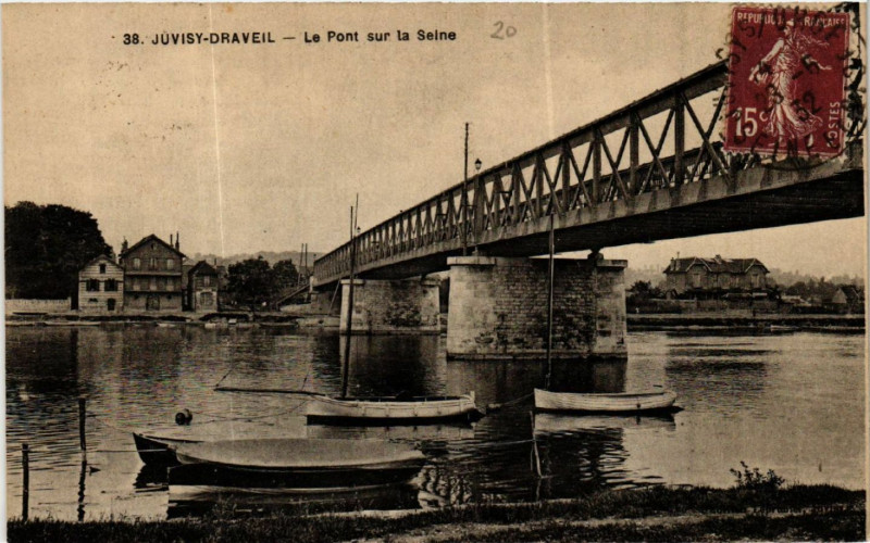 Carte postale ancienne Juvisy-Draveil - Le Pont sur la Seine à Draveil