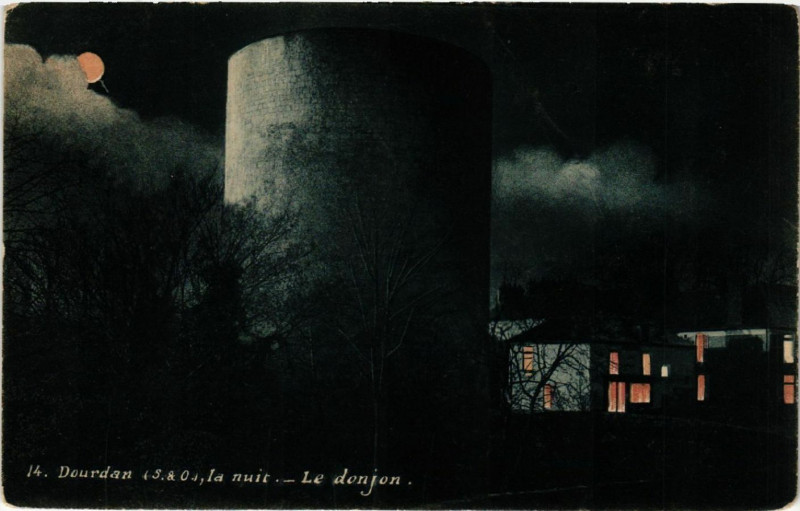 Carte postale ancienne Dourdan - la nuit - Le donjon à Dourdan