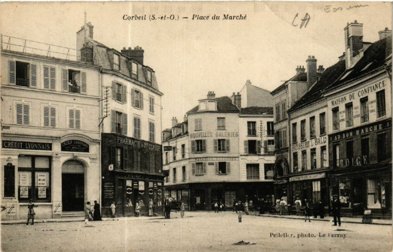 Carte postale ancienne Corbeil - Place du Marché