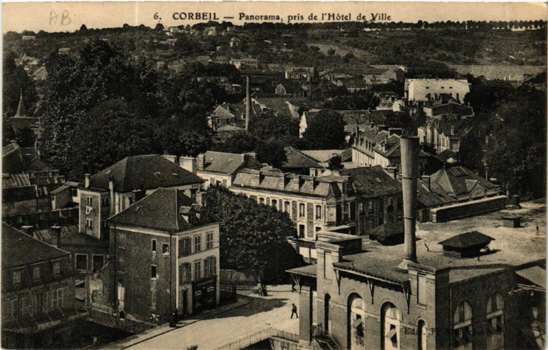 Carte postale ancienne Corbeil - Panorama - pris de l'Hotel de Ville