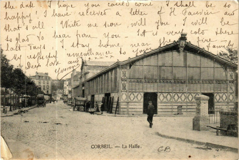 Carte postale ancienne Corbeil - La Halle