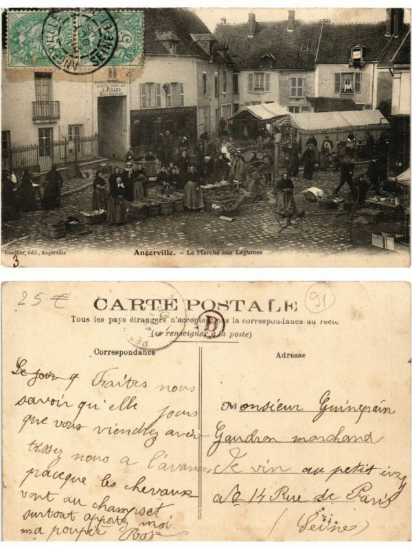 Carte postale ancienne Angerville Le Marche aux Legumes à Angerville