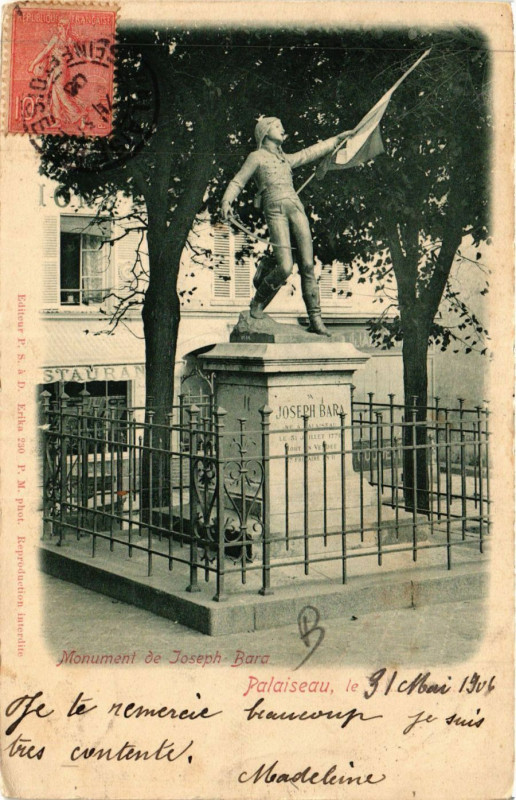 Carte postale ancienne Palaiseau - Monument de Joseph Bara à Palaiseau