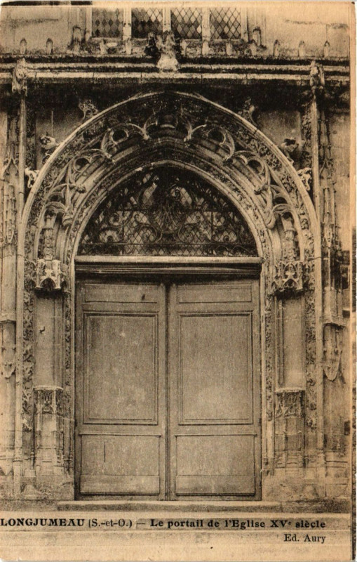 Carte postale ancienne Longjumeau - Le Portail de l'Eglise à Longjumeau