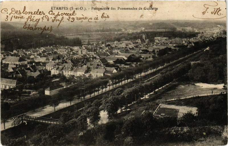 Carte postale ancienne Etampes - Etampes - Perspective des Promenades de Guinette à Étampes